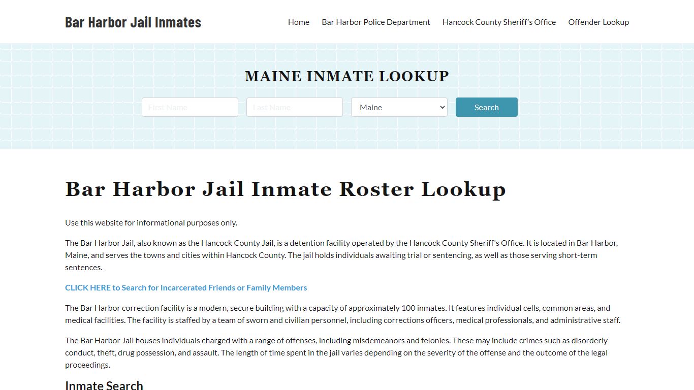 Bar Harbor Jail Inmate Roster, Hancock County, ME, Offender Search