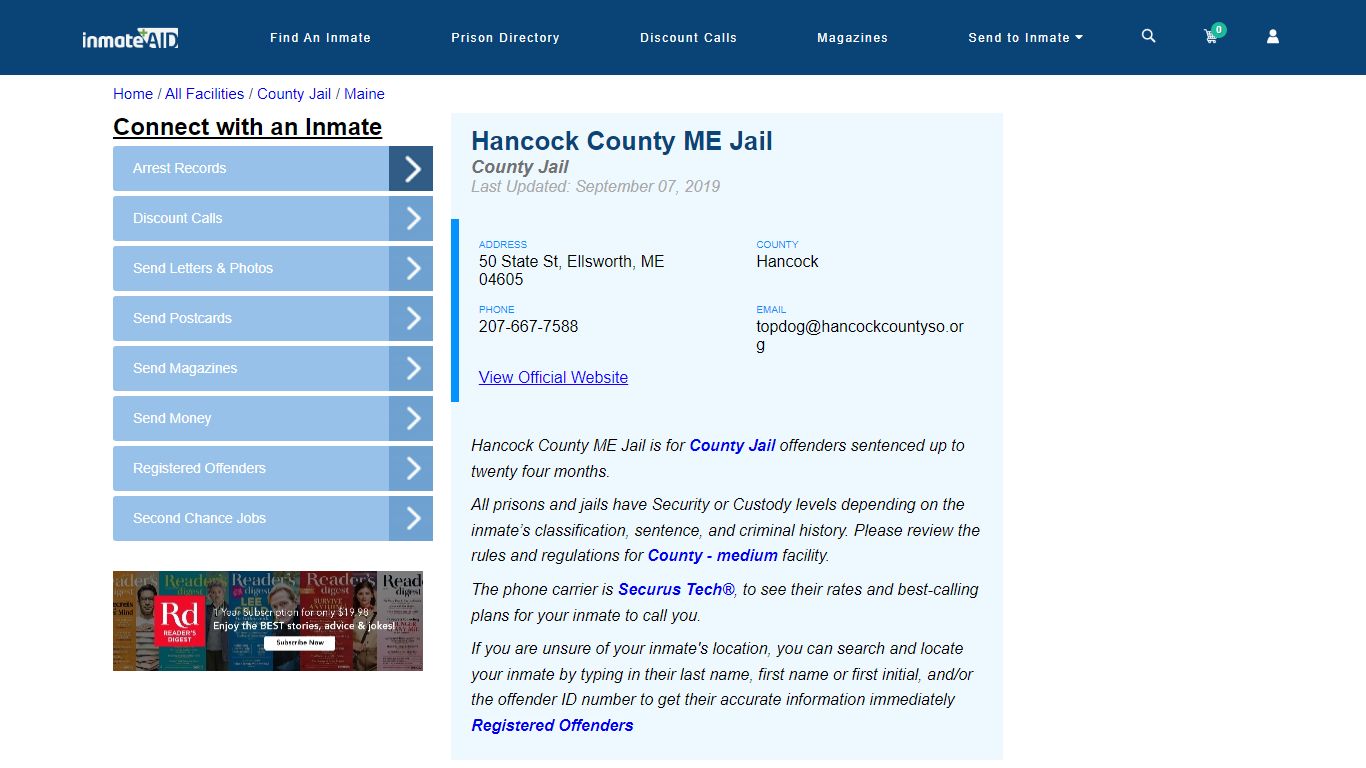 Hancock County ME Jail - Inmate Locator