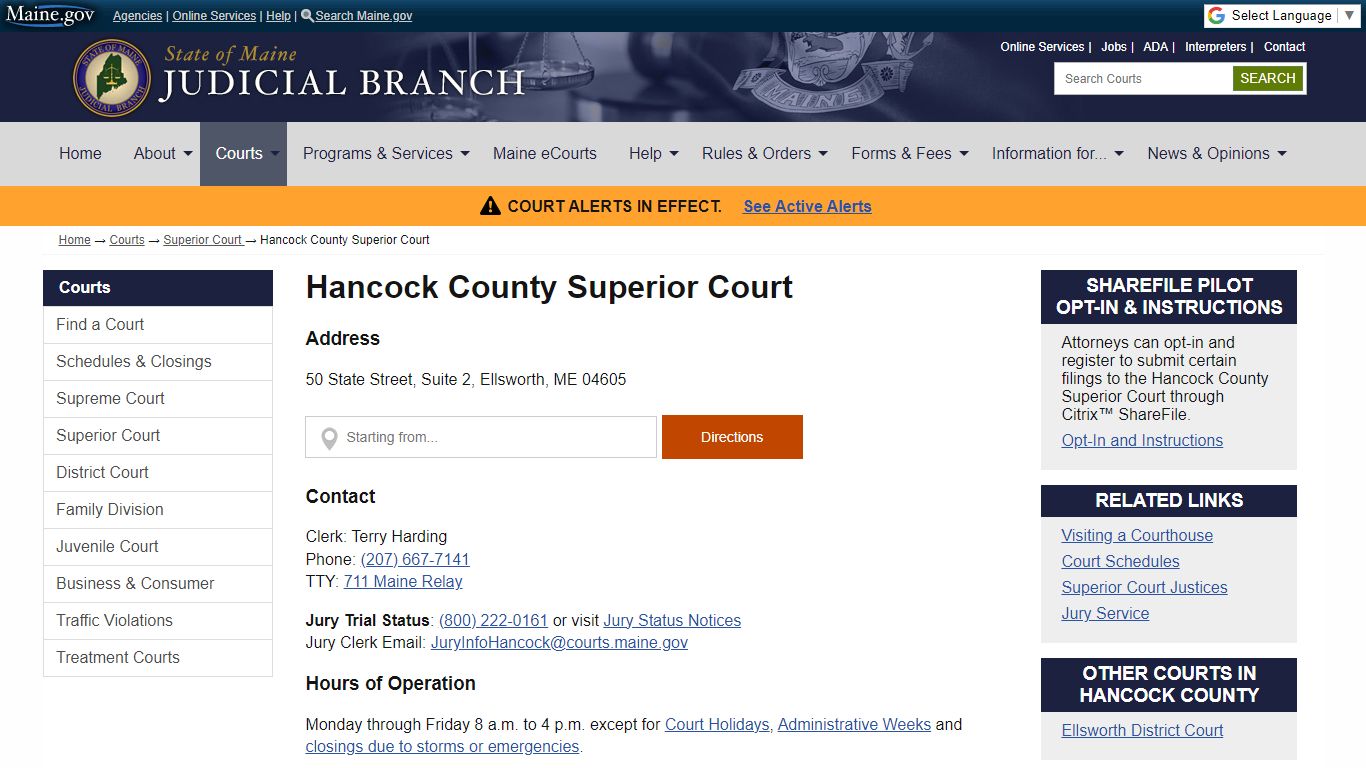 Hancock County Superior Court: State of Maine Judicial Branch